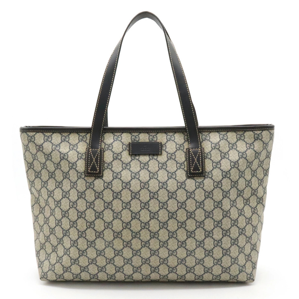 Gucci GG Supreme Tote Bag Shoulder Hobo Leather Beige Cream Navy Blue